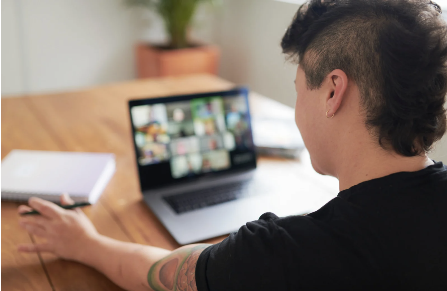 Person participating in virtual community engagement session